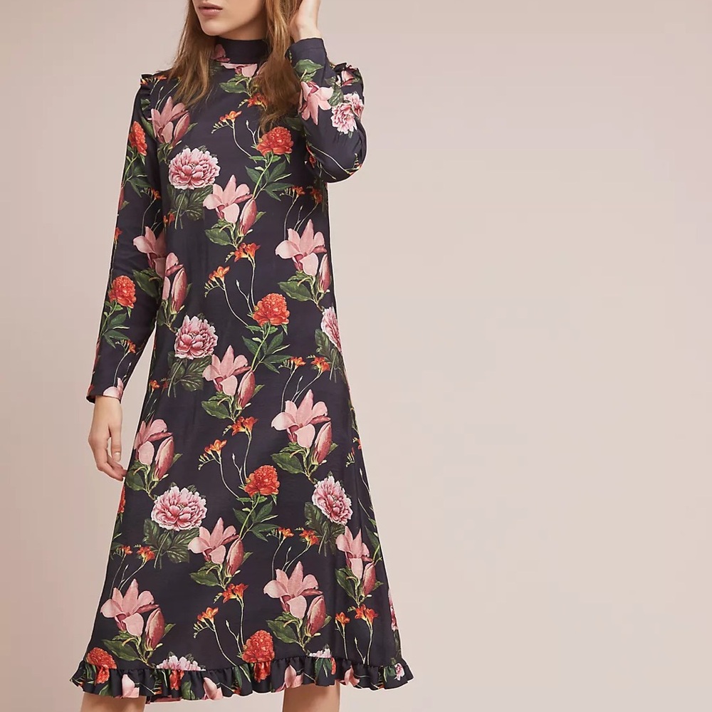 Anthropologie Floral Long Sleeve Dress